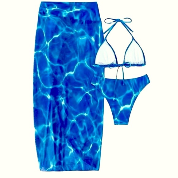 Tie Dyed Maxi Sarong & Triangle Bikini Royal & Blue White Size X…Beach Lounge - Picture 2 of 10